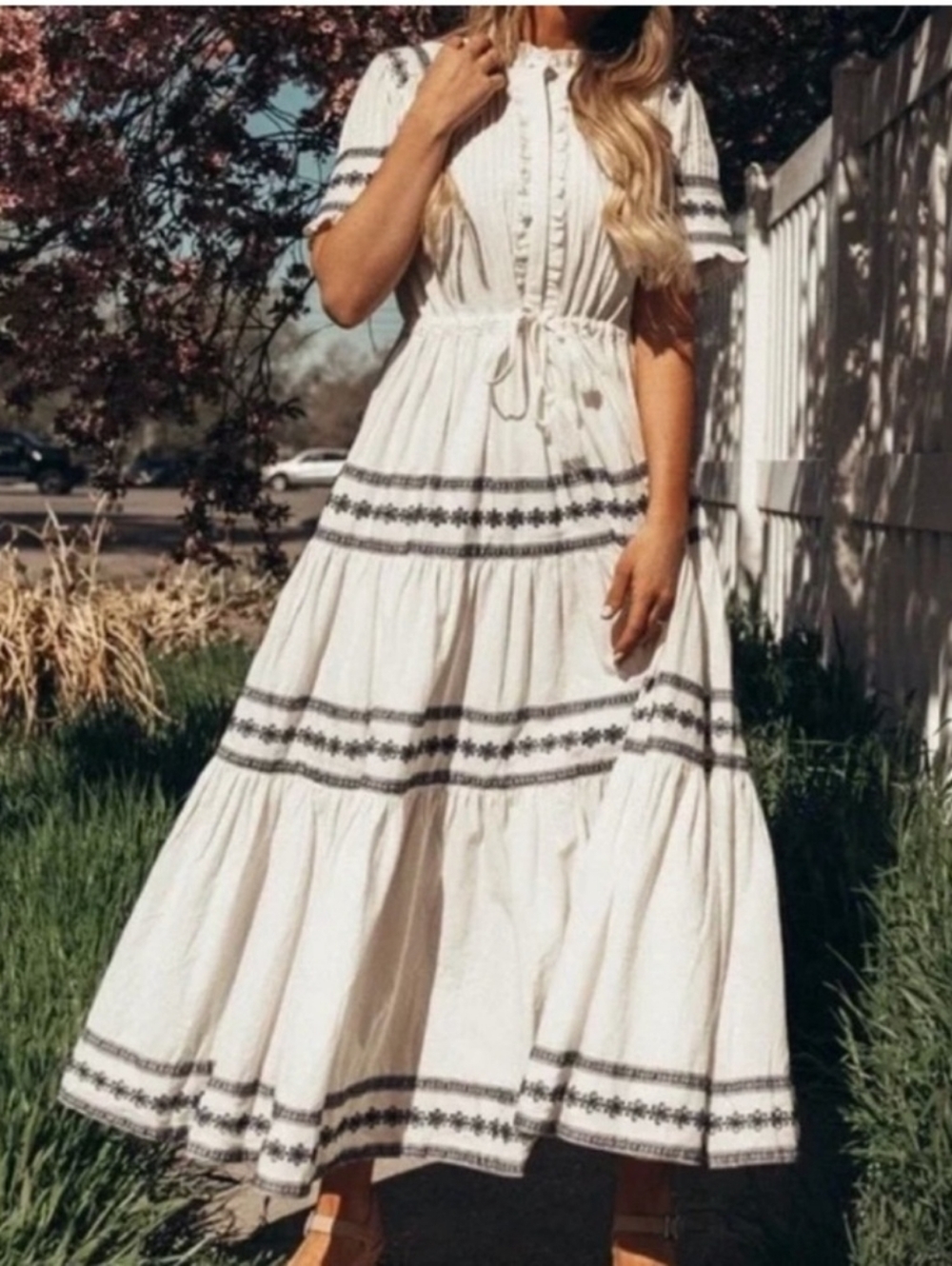 Ivy City Dress XL SANTORINI Embroidered Maxi Dress Ruffle Tiered Cottagecore